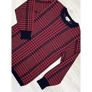 Anne Klein Women's Houndstooth Sweater‎ Large 100% Wool Pullover Red Black